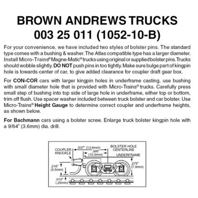Micro-Trains 1052-10B Brown Andrews Trucks w/ Short Ext. Couplers 10 Pair