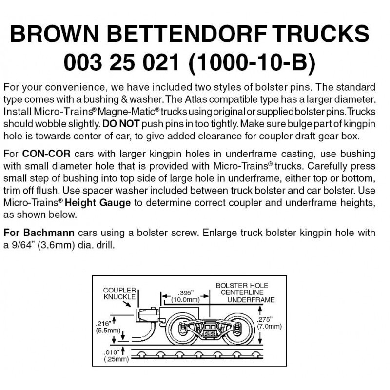 Micro-Trains 1000-10B Brown Bettendorf Trucks w/ Short Ext. Couplers 10 Pairs