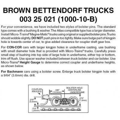 Micro-Trains 1000-10B Brown Bettendorf Trucks w/ Short Ext. Couplers 10 Pairs
