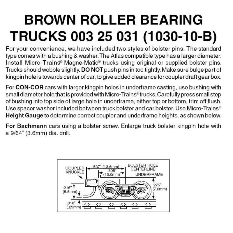 Micro-Trains 1030-10B Brown Roller Bearing Trucks w/ Short Extension 10 Pairs