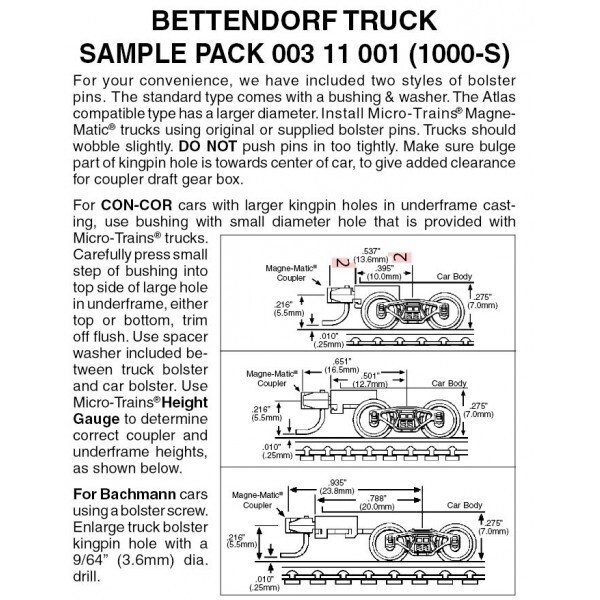 Micro-Trains 1000S Bettendorf Truck Sample Pack