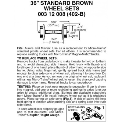 Micro-Trains N 402B 36" Standard Brown Wheelsets (48 Axles)