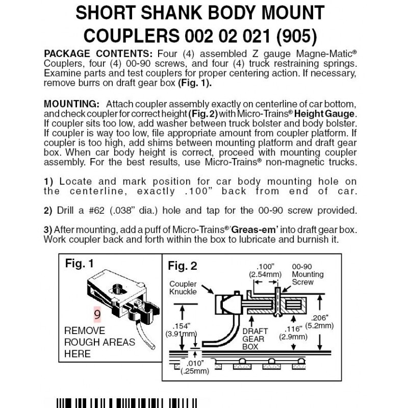 Micro-Trains 905 Short Shank Body Mount Couplers