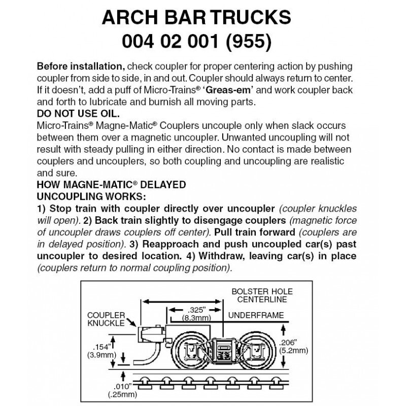 Micro-Trains 955 Z Arch Bar Trucks w/ Short Ext. Couplers