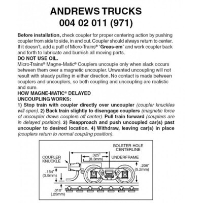 Micro-Trains 971 Z Andrews Trucks w/ Short Ext. Couplers