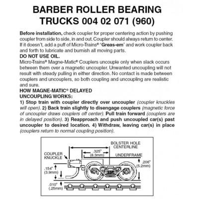 Micro-Trains 960 Z Barber Rolling Bearing Trucks w/ Short Ext. Trucks