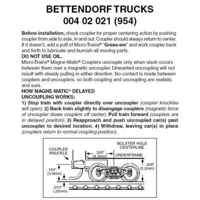Micro-Trains 954 Z Bettendorf Trucks w/ Short Ext. Couplers