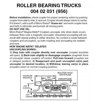 Micro-Train 956 Z Roller Bearing Trucks w/ Short Ext. Couplers
