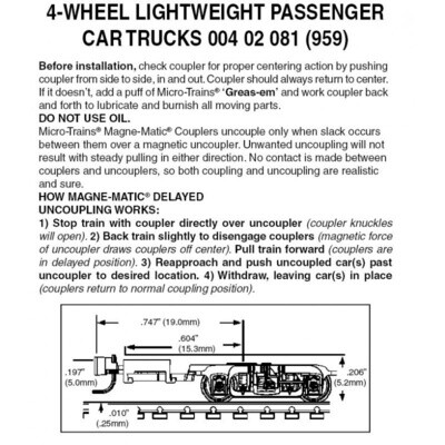 Micro-Trains 959 4-Wheel Lightweight Passenger Car Trucks