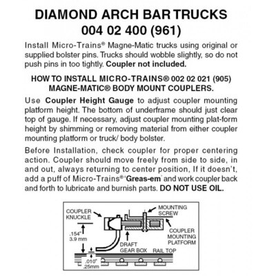 Micro-Trains 961 Nn3 Brown Diamond Arch Bar Trucks w/o Coupler