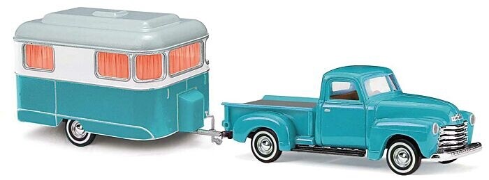 Busch HO 48243 1950 Chevrolet Pickup Truck w/Nagetusch Camper Trailer