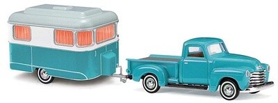 Busch HO 48243 1950 Chevrolet Pickup Truck w/Nagetusch Camper Trailer