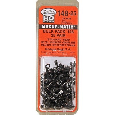 Kadee HO 148-25 Bulk Pack (25 pair) Whisker® Metal Couplers (w/o Gearboxes) - Medium Centerset Shank