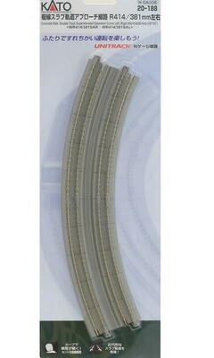 Kato N 20-188 Concrete Slab Double Track Superelevated Easement Curve Left, Right 45d 414/381mm (19"/15")