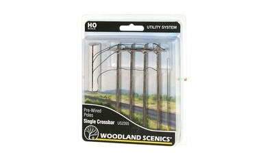 Woodland Scenics HO US2265 Single Crossbar Pre-Wired Poles