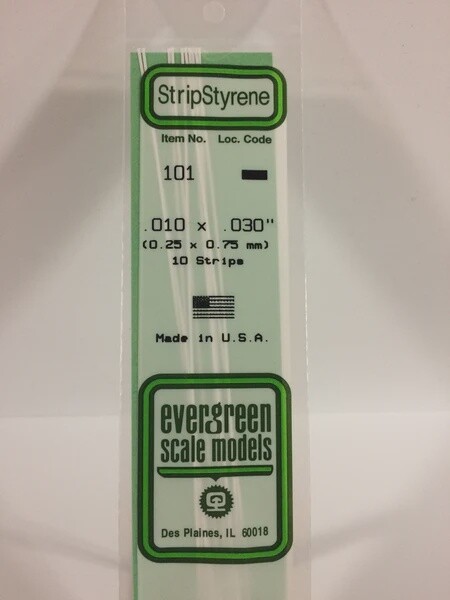 Evergreen 101 .010 x .030 Polystyrene Strips 10-Pack