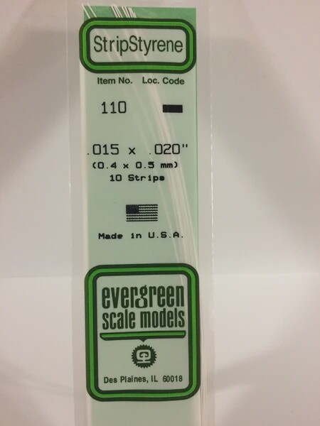Evergreen 110 .015 x .020&quot; Polystyrene Strips 10-Pack