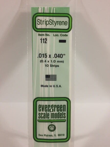 Evergreen 112 .015 x .040" Polystyrene Strips 10-Pack