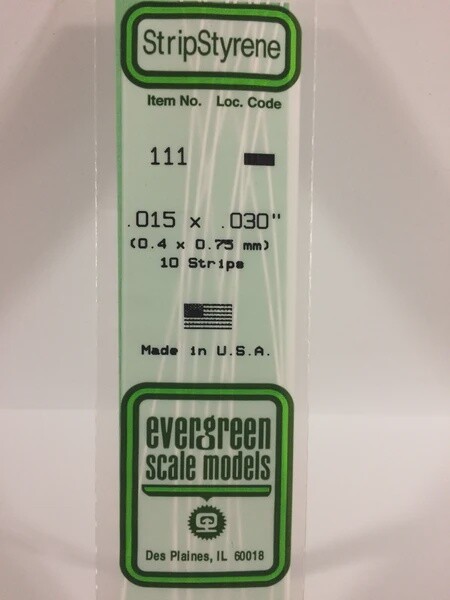 Evergreen 111 .015 x .030" Polystyrene Strips 10-Pack