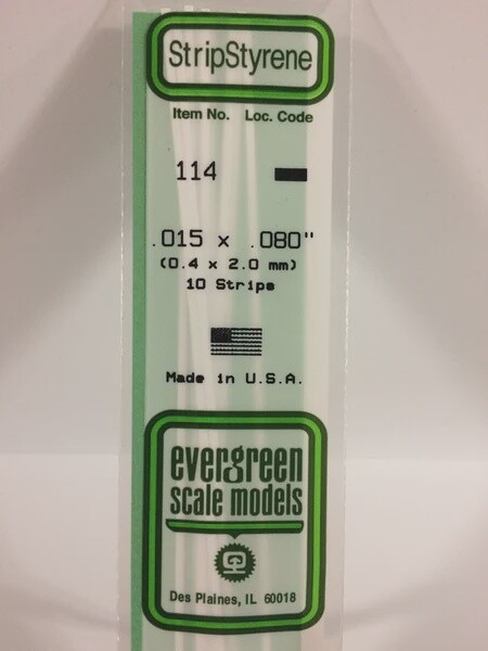 Evergreen 114 .015 x .080&quot; Polystyrene Strip 10-Pack