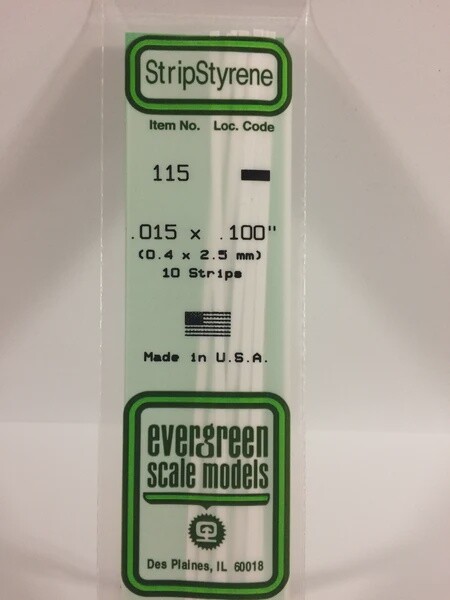 Evergreen 115 .015 x .100" Polystyrene Strip 10-Pack