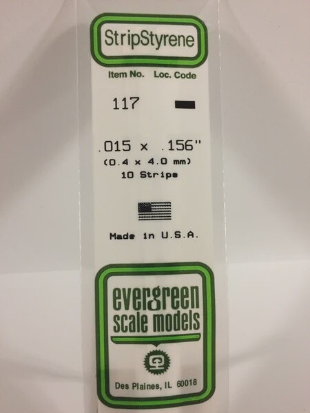 Evergreen 117 .015 x .156&quot; Polystyrene Strip 10-Pack