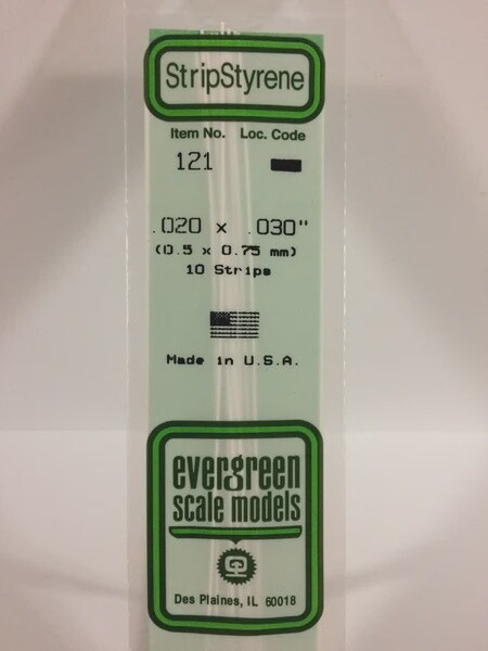 Evergreen 121 .020 x .030" Polystyrene Strips 10-Pack