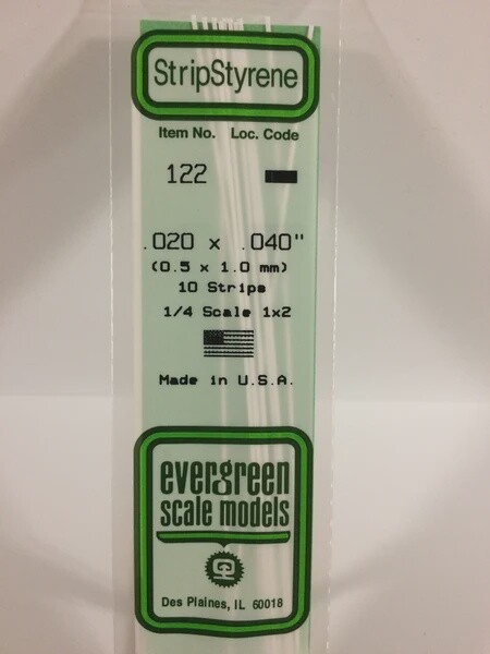 Evergreen 122 .020 x .040&quot; Polystyrene Strips 10-Pack