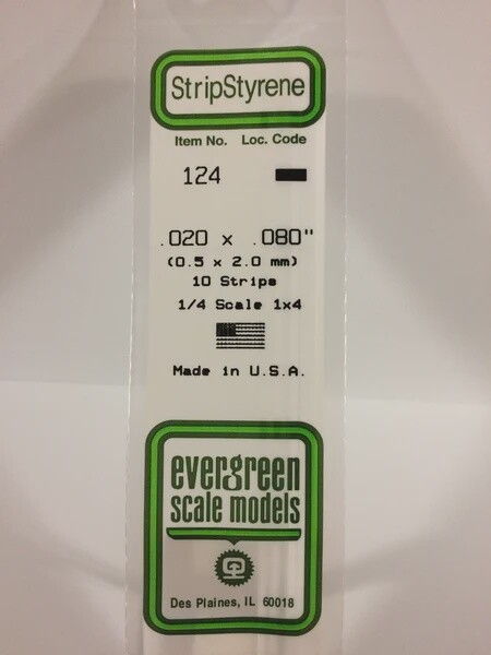 Evergreen 124 .020 x .080&quot; Polystyrene Strips 10-Pack