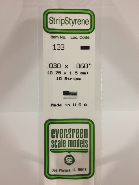 Evergreen 133 .030 x .060" Polystyrene Strips 10-Pack