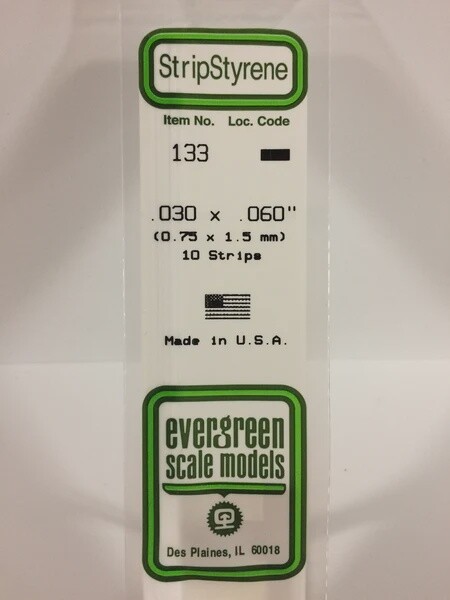 Evergreen 133 .030 x .060&quot; Polystyrene Strips 10-Pack