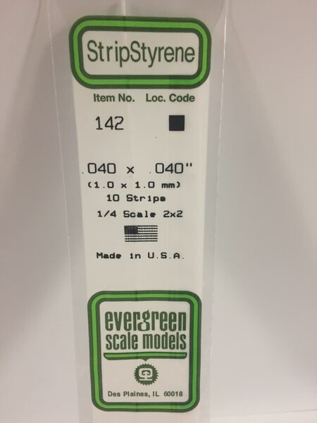 Evergreen 142 .040 x .040" Polystyrene Strips 10-Pack