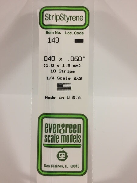 Evergreen 143 .040 x .060" Polystyrene Strips 10-Pack