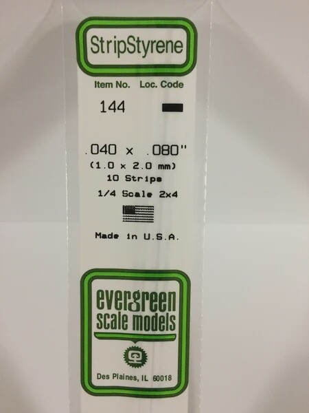 Evergreen 144 .040 x .080" Polystyrene Strips 10-Pack