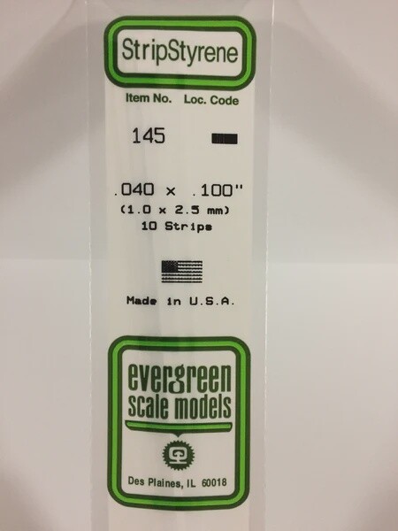 Evergreen 145 .040 x .100" Polystyrene Strips 10-Pack