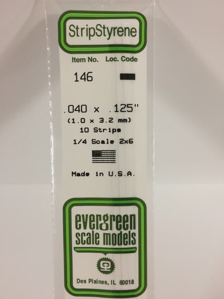 Evergreen 146 .040 x .125&quot; Polystyrene Strips 10-Pack