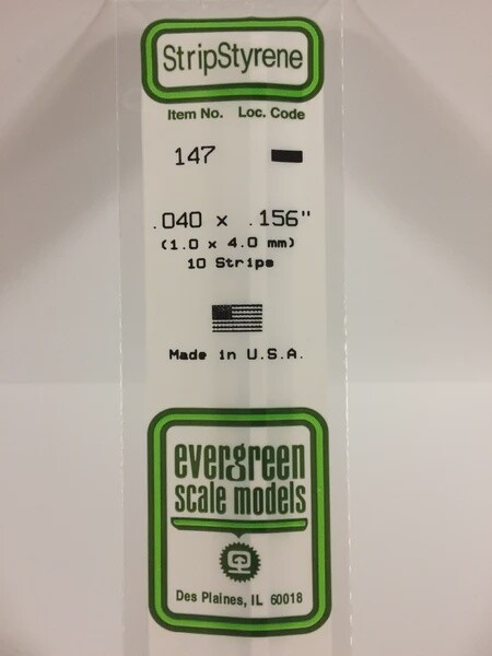 Evergreen 147 .040 x .156&quot; Polystyrene Strips 10-Pack
