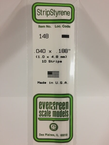 Evergreen 148 .040 x .188&quot; Polystyrene Strips 10-Pack