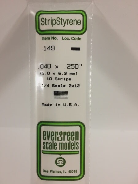 Evergreen 149 .040 x.250" Polystyrene Strips 10-Pack