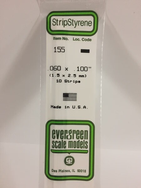 Evergreen 155 .060 x .100" Polystyrene Strips 10-Pack