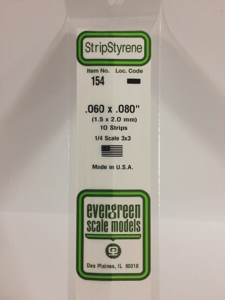 Evergreen 154 .030 x .080" Polystyrene Strips 10-Pack