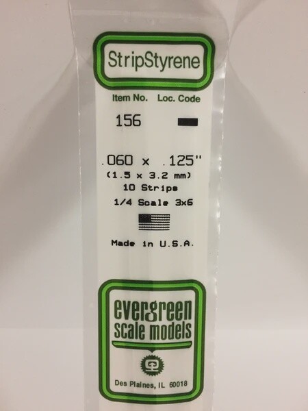 Evergreen 156 .060 x .125&quot; Polystyrene Strips 10-Pack