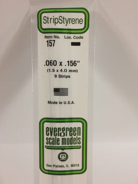 Evergreen 157 .060 x .156" Polystyrene Strips 9-Pack