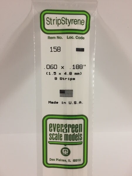 Evergreen 158 .060 x .188" Polystyrene Strips 9-Pack