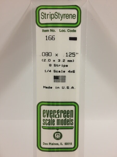 Evergreen 166 .080 x .125" Polystyrene Strips 8-Pack