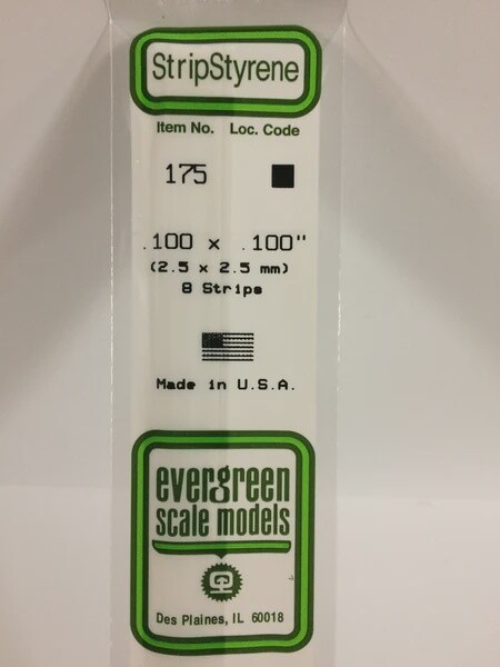Evergreen 175 .100 x .100" Polystyrene Strips 8-Pack