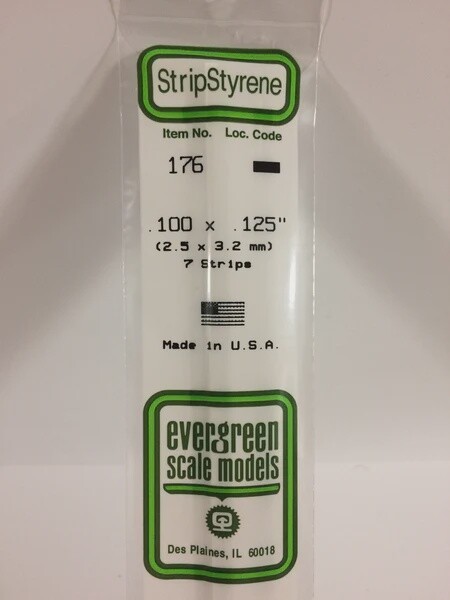 Evergreen 176 .100 x .125" Polystyrene Strips 7-Pack