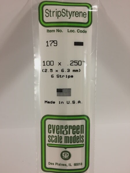 Evergreen 179 .100 x .250&quot; Polystyrene Strips 6-Pack
