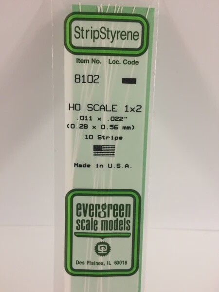 Evergreen 8102 HO .011 x .022" Polystyrene Strips 10-Pack
