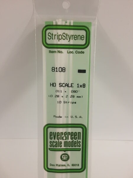 Evergreen 8108 HO .011 x .090&quot; Polystyrene Strips 10-Pack